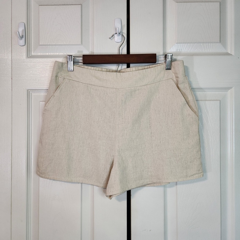 Charlotte Russe Womens XL Linen Blend High Rise Shorts Oatmeal Beige Coastal